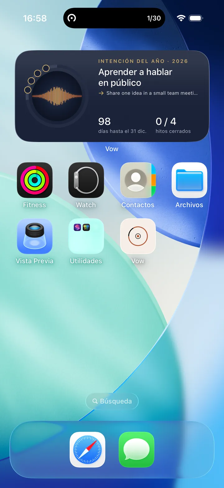 El widget Intención del año en la pantalla de inicio