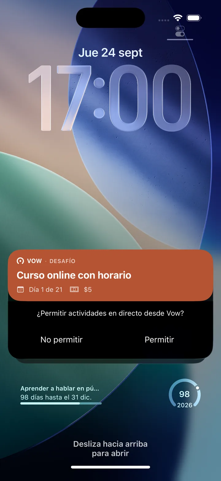 Vow en la pantalla bloqueada: Actividad en vivo y widgets