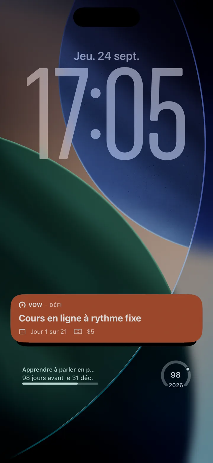 Vow sur l’écran verrouillé : Activité en direct et widgets